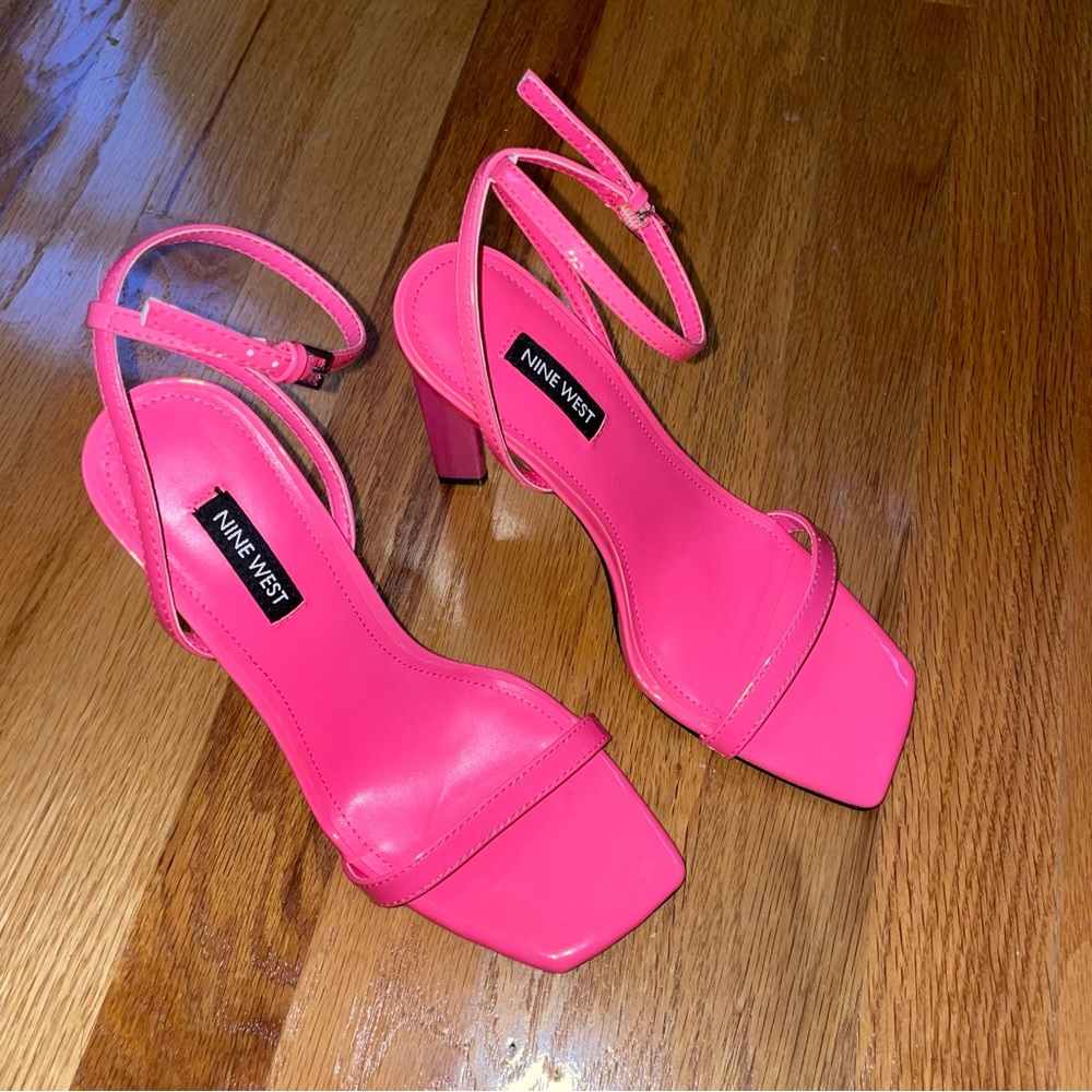 NEVER WORN! Nine West Hot Pink Ankle Strap Square Toe High Heeled Sandals